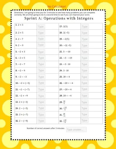 Integer Timed Practice Interactive Worksheet – Edform