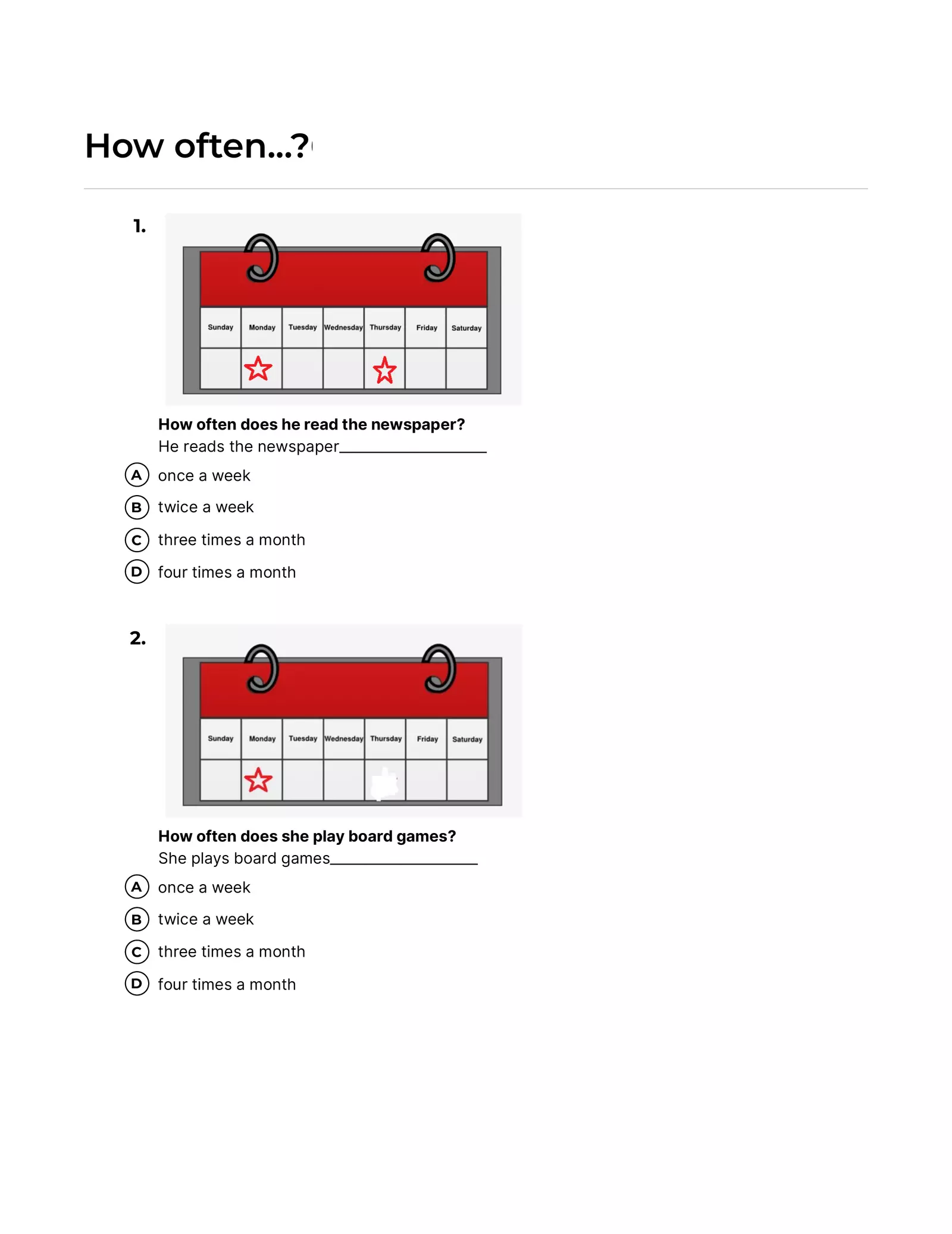 Quiz How Often 6th Interactive Worksheet Edform