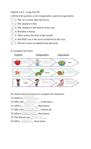 Interactive worksheet English 3 & 4 Test 4 4th