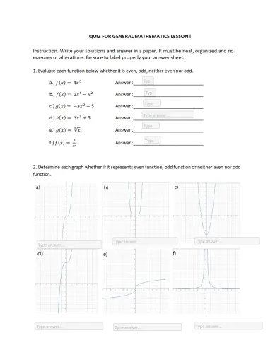 Interactive worksheet Quiz for lesson 3 Evaluation of Function