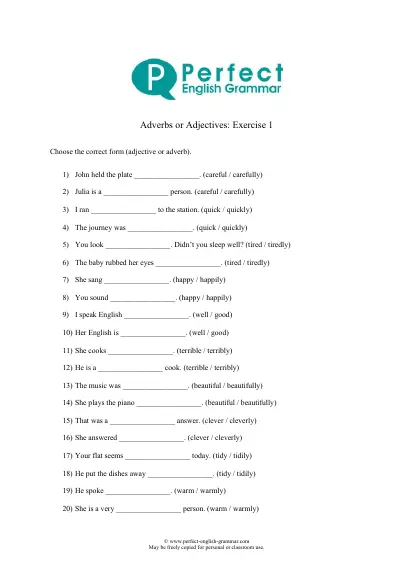 Adverbs or adjectives exercise Interactive Worksheet – Edform