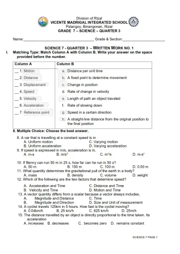 Grade 7 SCIENCE Q3 WW Interactive Worksheet – Edform