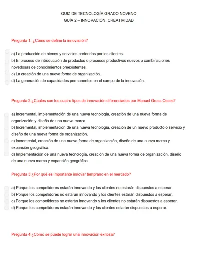 Interactive worksheet GRADO 9o. QUIZ Guía 2 - INNOVACION   CREATIVIDAD