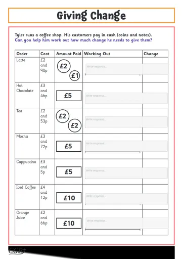 Money change YEAR 3 Interactive Worksheet – Edform