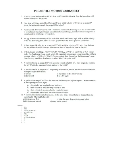 Projectile motion worksheet solutions odds Interactive Worksheet Edform
