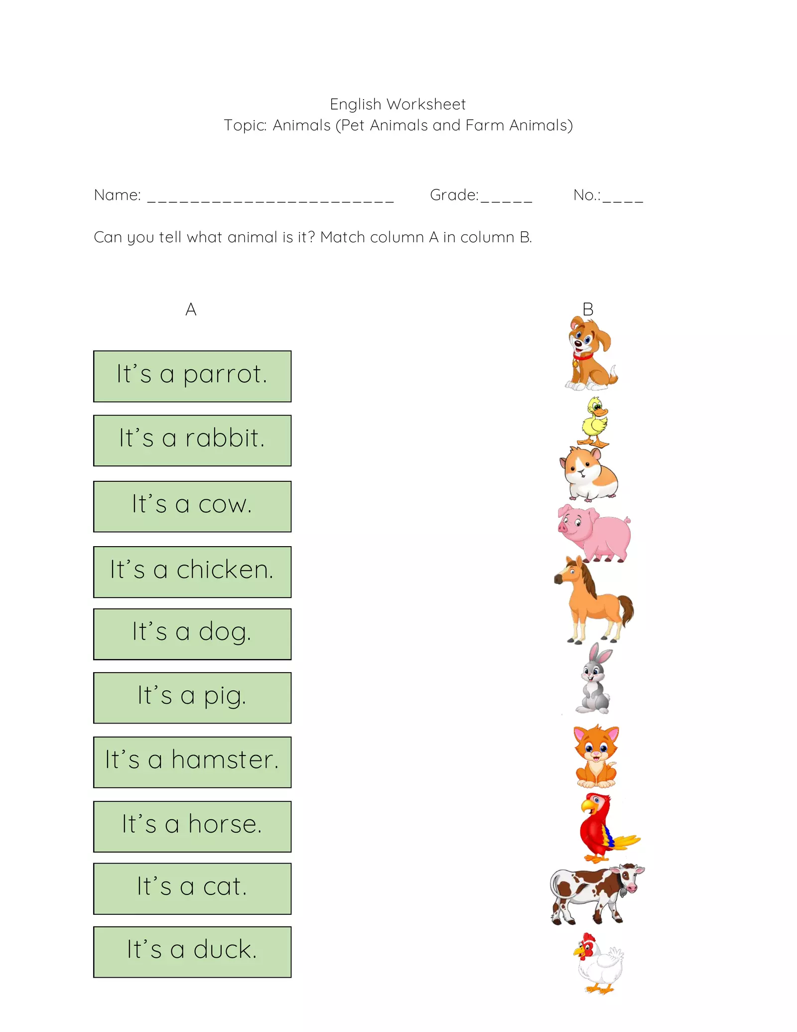 P1 3 Pet Animals and Farm Animals 2 Interactive Worksheet – Edform