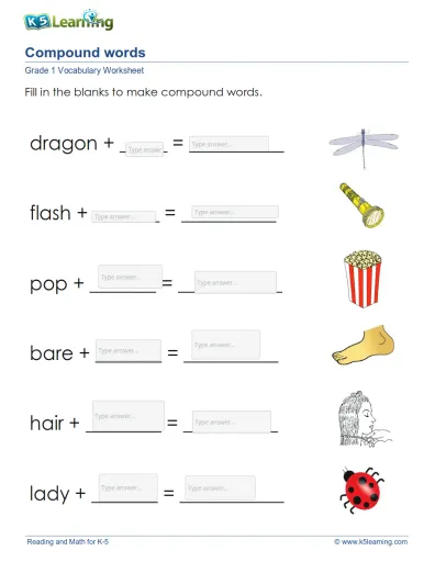 Grade 1 write compound words 2 Interactive Worksheet – Edform