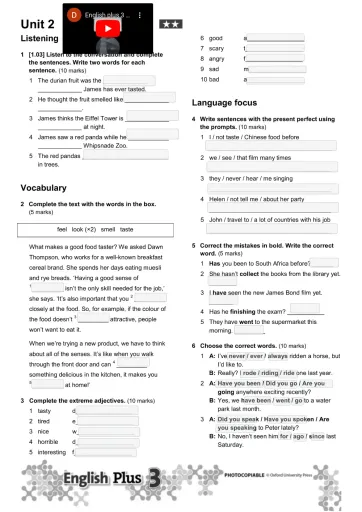 Unit 2 Standard Test English Plus 3 Interactive Worksheet Edform