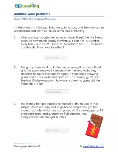 Grade 3 addition word problems a3 Interactive Worksheet – Edform