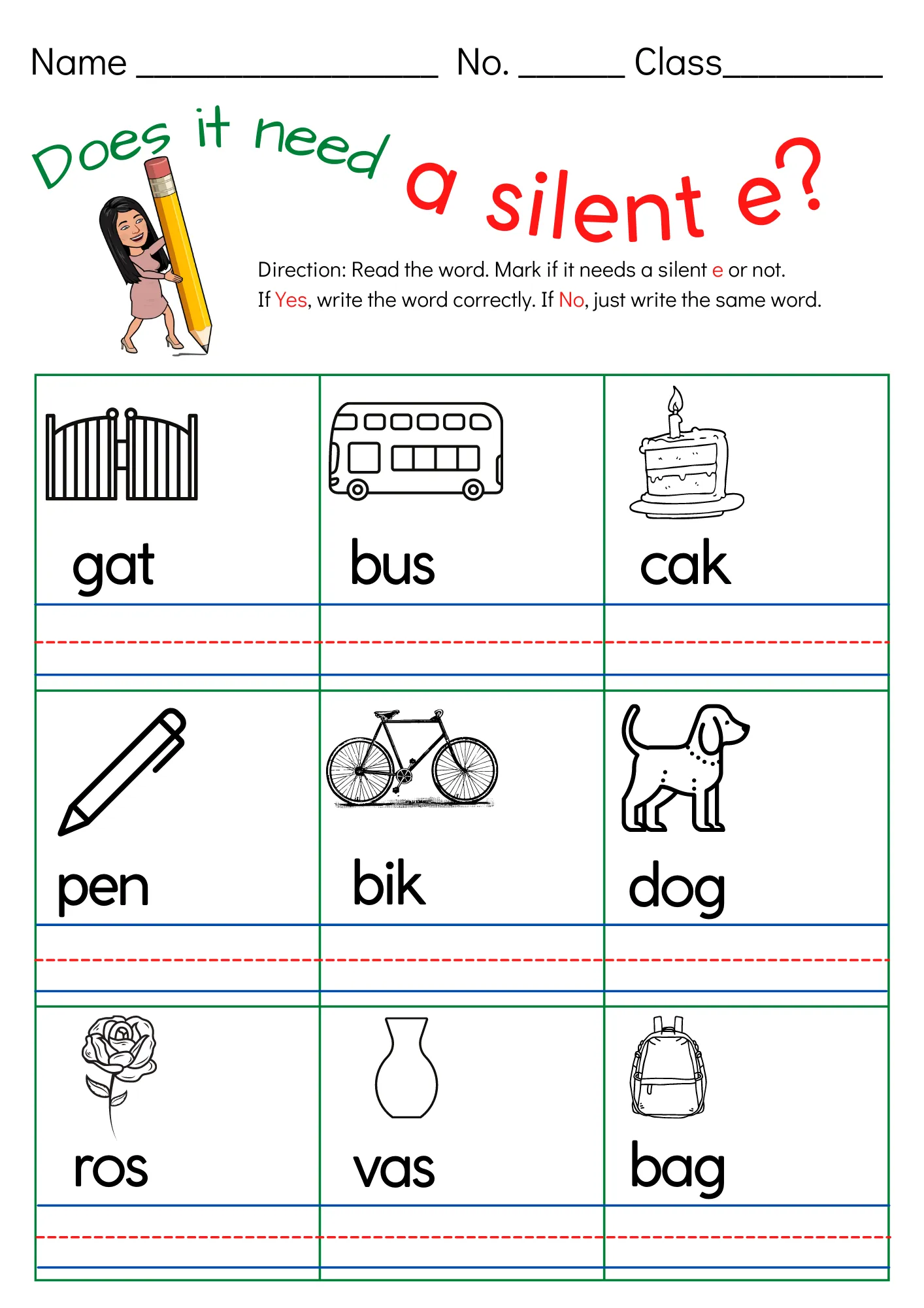 Phonics Silent /e/ Interactive Worksheet Edform