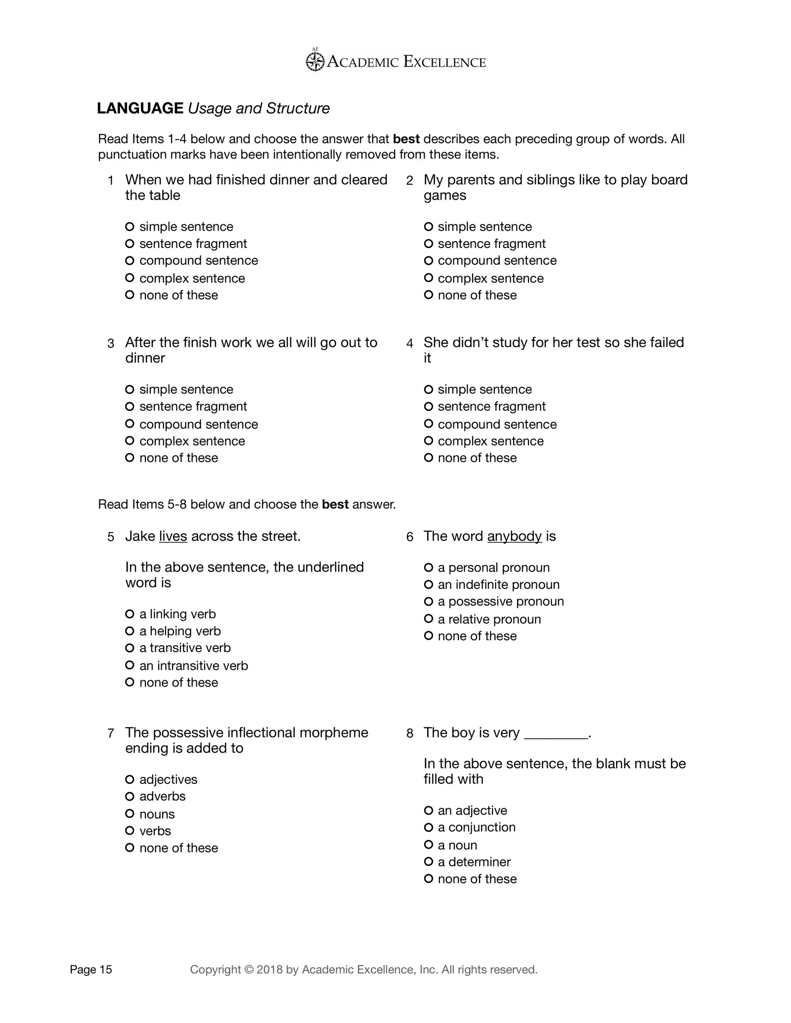 CAT Mock test - Grade 8 - Language Interactive Worksheet – Edform