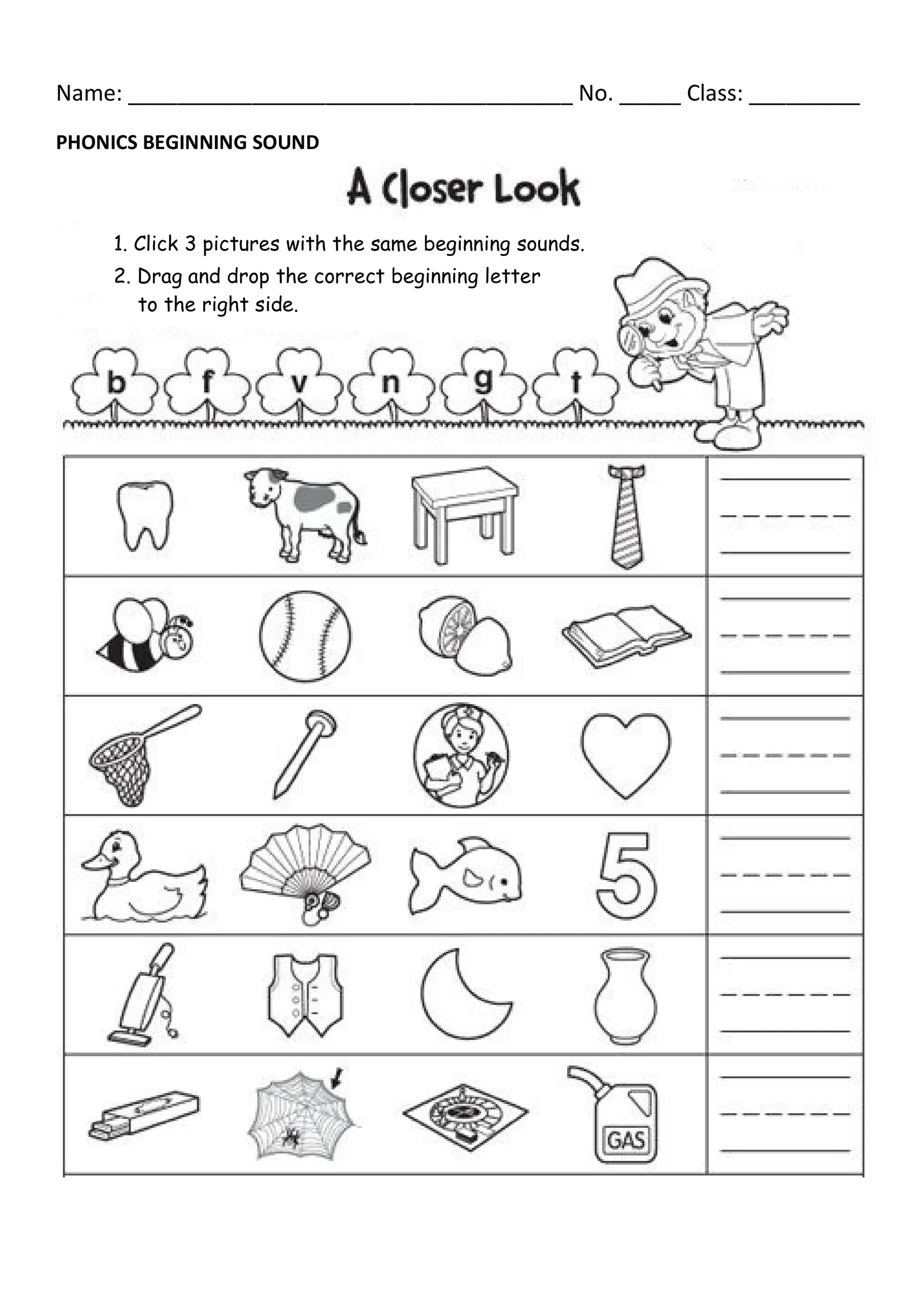 phonics beginning sound interactive worksheet edform